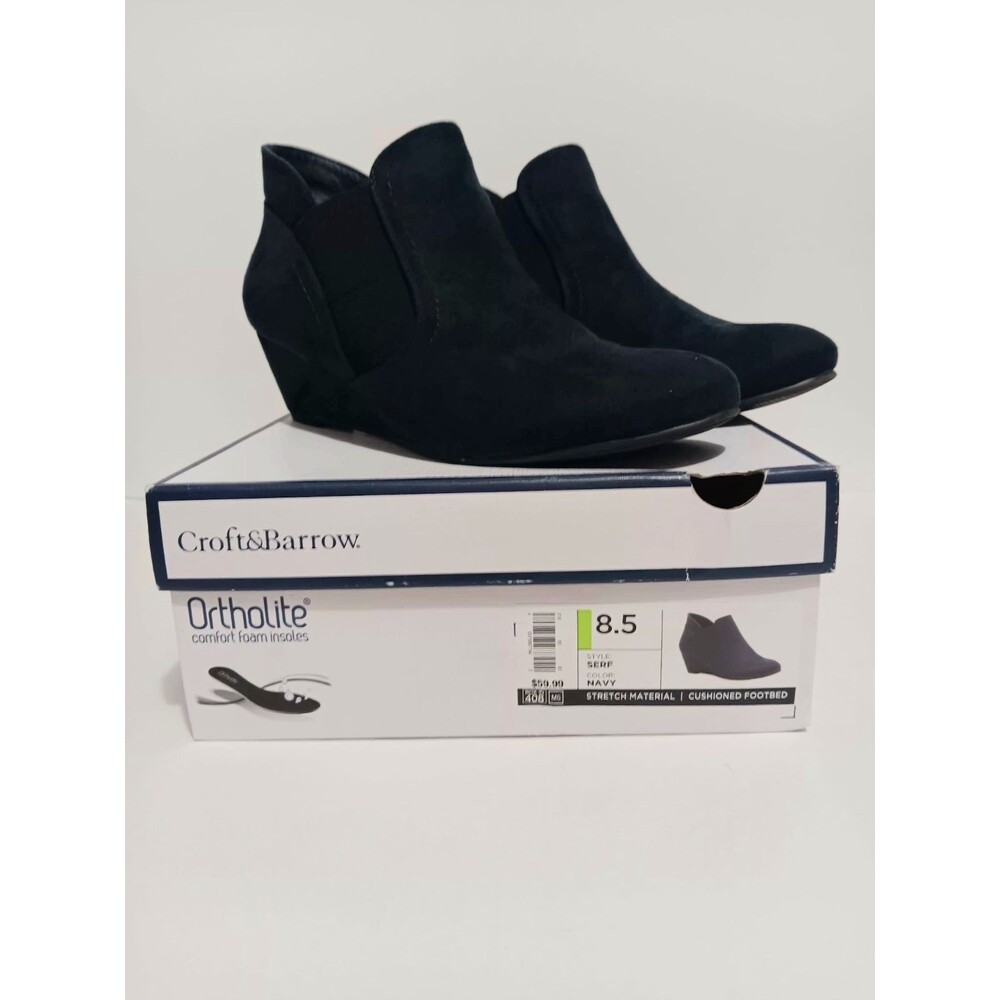 Croft & Barrow Navy Blue Ankle Boots Fayx Suede Women's Sz 8.5